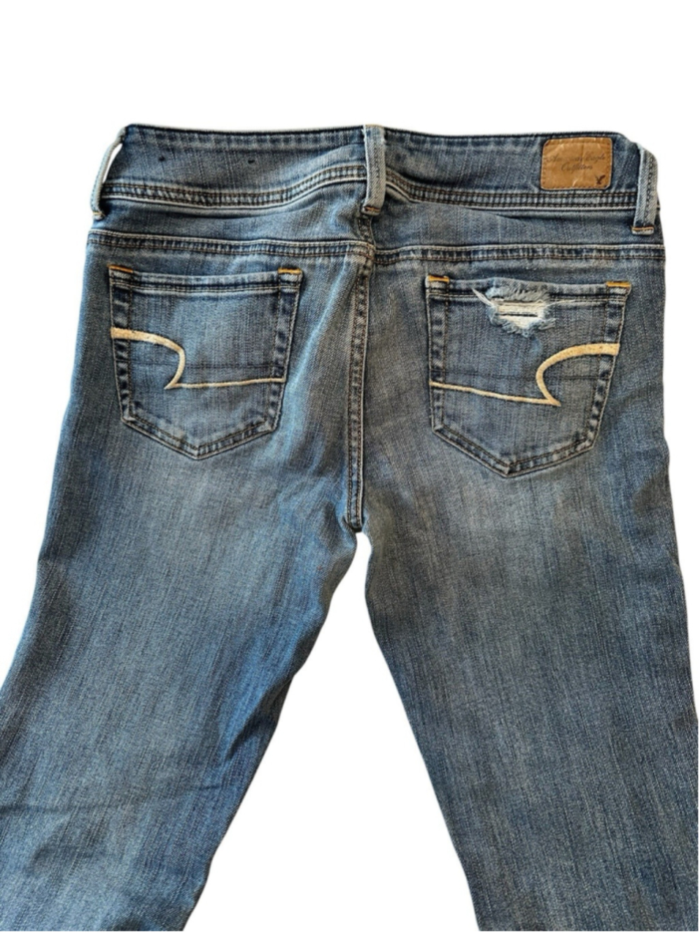 American Eagle Bootcut Jeans Low Rise Women 4 Blue Stretch Distressed Destructed - Picture 4 of 16
